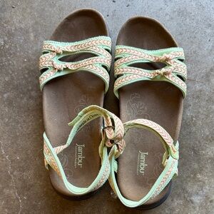 Jambu Mint and Coral Strappy Sandals